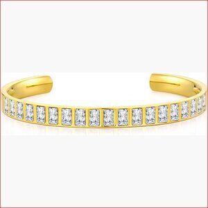 18K Gold Plated Bangle Bracelet with 5A Cubic Zirconia, Waterproof Never Tarnish